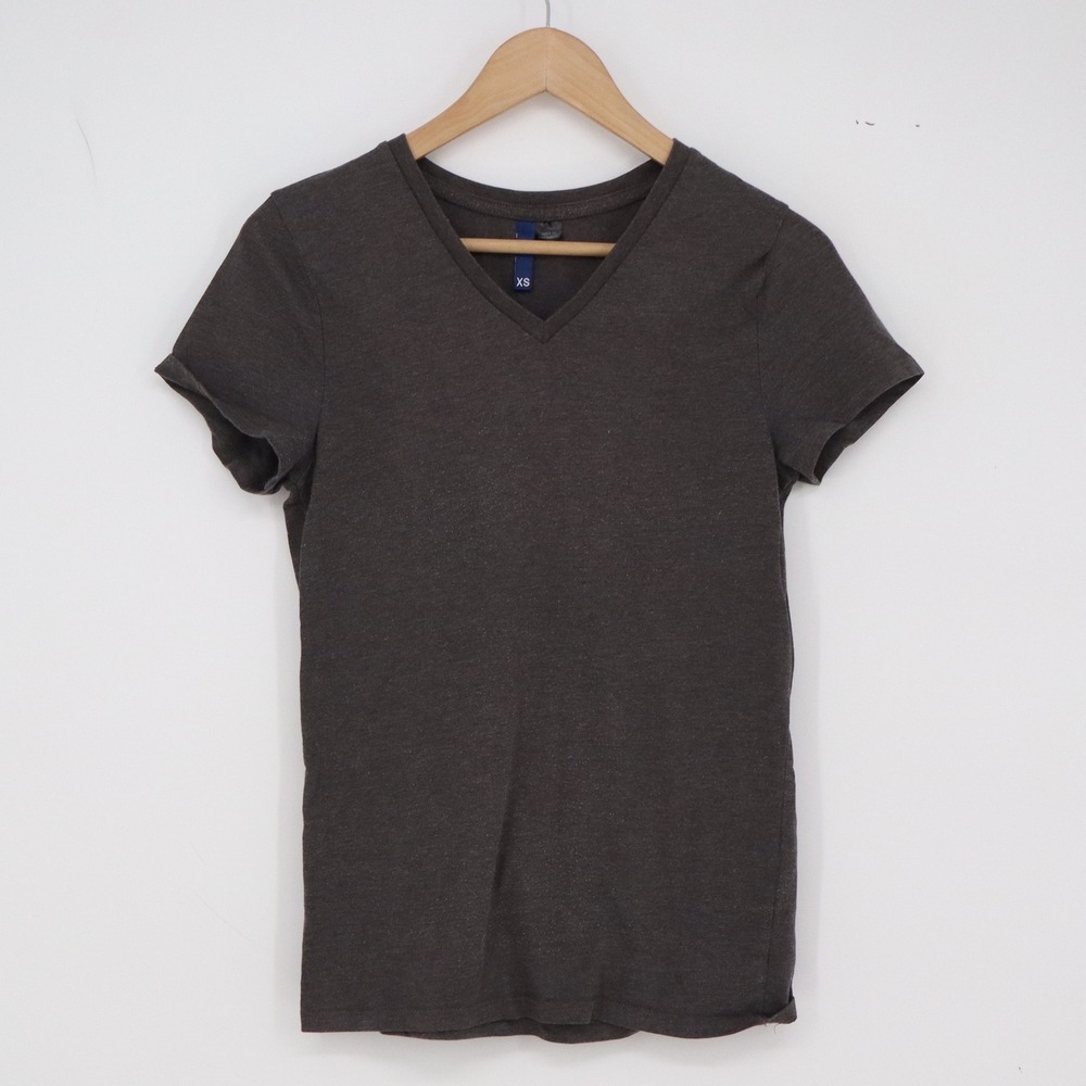 H&M T-Shirt Womens XS Basic V-Neck Charcoal Short Sleeve Excellent